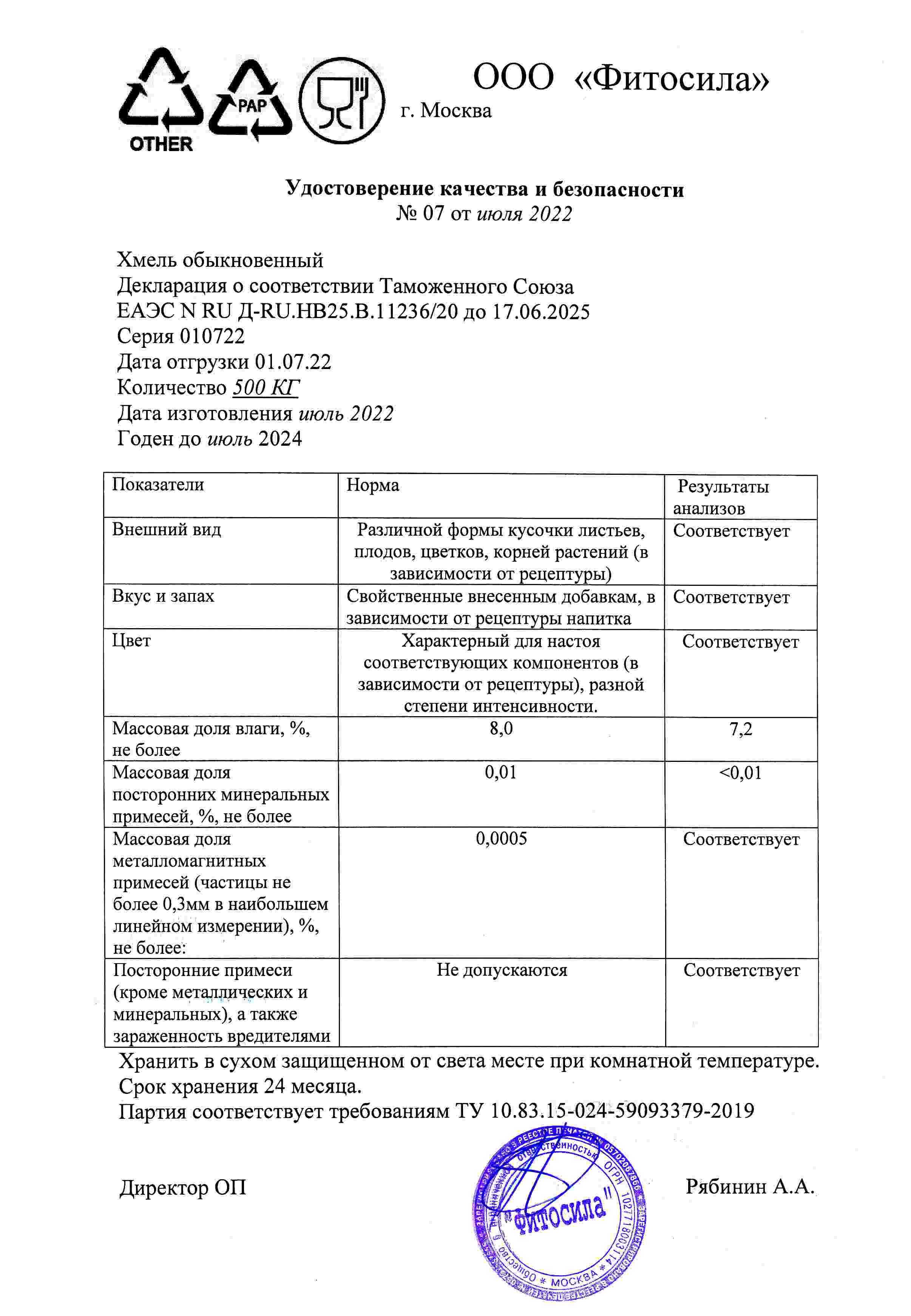 Паспорт №010722